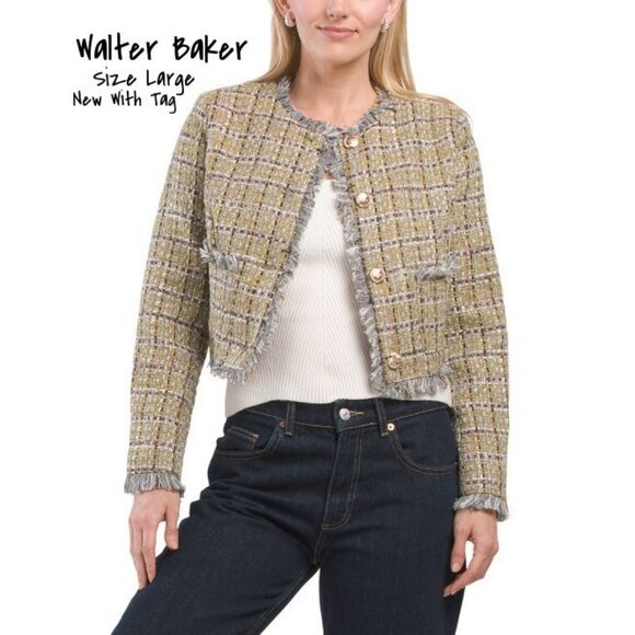 Walter Baker Jackets & Blazers - Walter Baker Women's Large Houndstooth Jacket with Fringed Collar - New With Tag